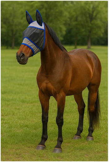 Maschera Antimosche per Cavalli in Rete con Protezione per le Orecchie